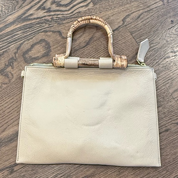 Beau & Ro Tan Clutch with Woven Handles and Crossbody Strap - Picture 2 of 6